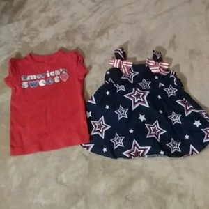 Little girl 4th of July summer dress and shirt.
